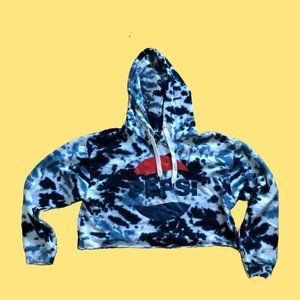 Pepsi Blue & White Blue Tie-Dye Cropped Hoodie